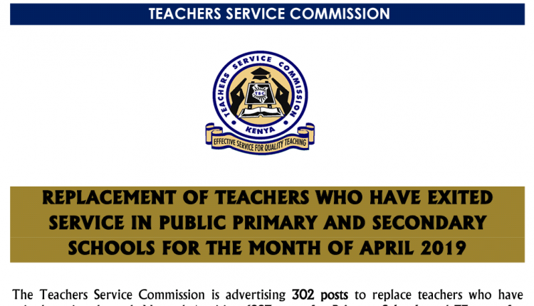 TSC Jobs, TSC Replacements April 2019, Secondary School Teaching Jobs, Primary School Teaching Jobs, 2019 Jobs, TSC Vacancies, May 2018 recruitment,