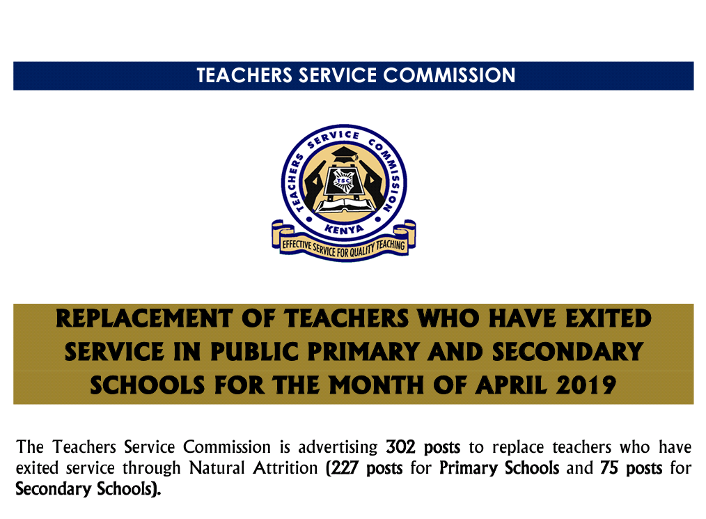 TSC Jobs, TSC Replacements April 2019, Secondary School Teaching Jobs, Primary School Teaching Jobs, 2019 Jobs, TSC Vacancies, May 2018 recruitment,