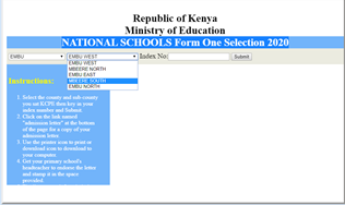 form one selection 2020, download 2020 form one admission letters, ministry of education www.education.go.ke