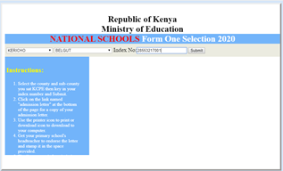 form one selection 2020, download 2020 form one admission letters, ministry of education www.education.go.ke