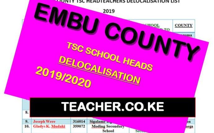 Embu County Delocalisation List of Headteachers December 2019
