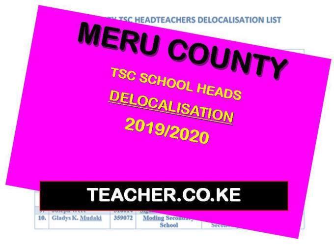 Meru County Delocalisation List of Headteachers December 2019