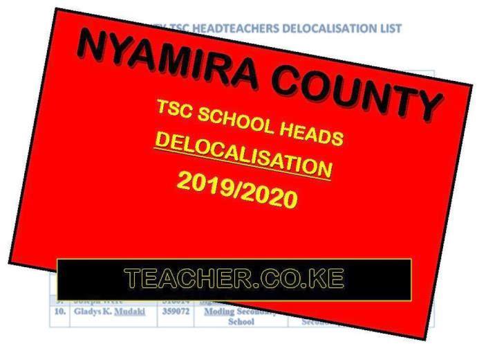 Nyamira County Delocalisation List of Headteachers December 2019