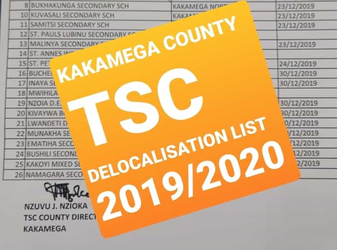 Kakamega County Delocalisation List of Headteachers December 2019