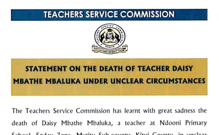 TSC and KNUT Issue Statements on Teacher Daisy Killed & Burnt in Kitui