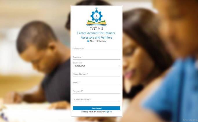 TVET MIS System New Trainer, Assessor, Verifier Registration Page
