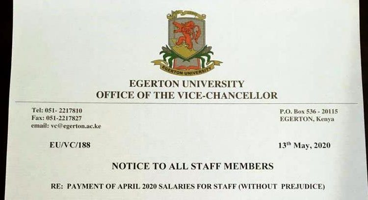 Egerton University on Cash Crisis, No Enough Funds to Pay April 2020 Salaries, Egerton University