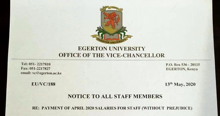 Egerton University on Cash Crisis, No Enough Funds to Pay April 2020 Salaries, Egerton University
