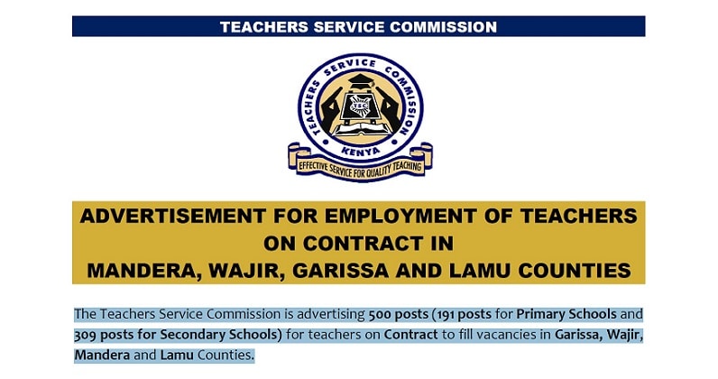 June 2020 TSC Jobs: Contract Vacancies for Secondary School Teachers in North Eastern Region and Lamu County,