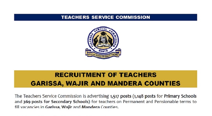 June 2020 TSC Teaching Job Vacancies for Primary and Secondary School in Garissa, Wajir, and Mandera.