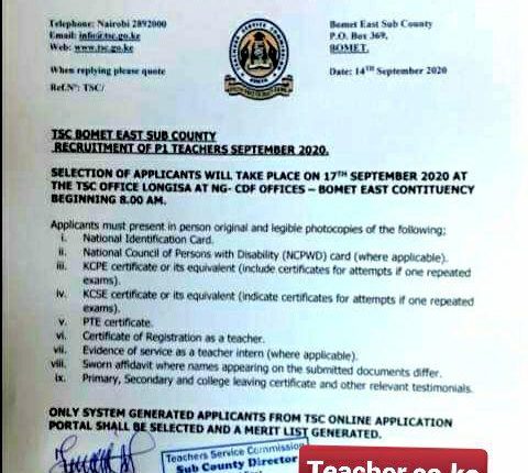 2020 Bomet County TSC Recruitment Interview Dates, Venues, and Schedule. [Photo/Courtesy]