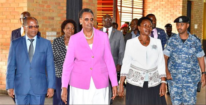 Uganda's Minister of Education, First Lady, Janet Museveni in company of other government officials,