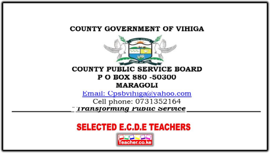 Vihiga County List of Selected ECDE Teachers 2020