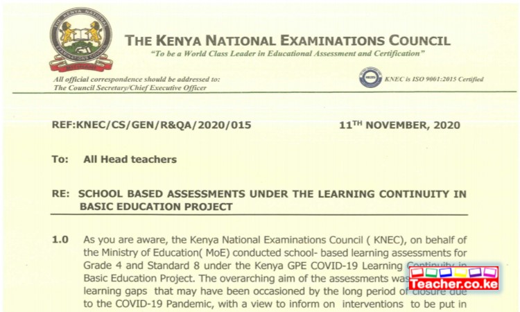 KNEC Circular on Assessment Scores