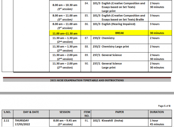 DOWNLOAD KCSE 2021 TIMETABLE - Teacher.co.ke