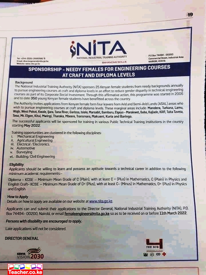 NITA advert on sponsorships