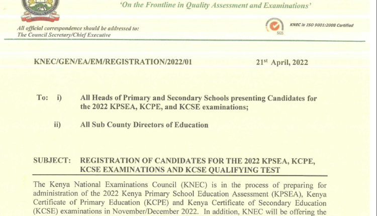 KNEC Circular on Registration of Candidates