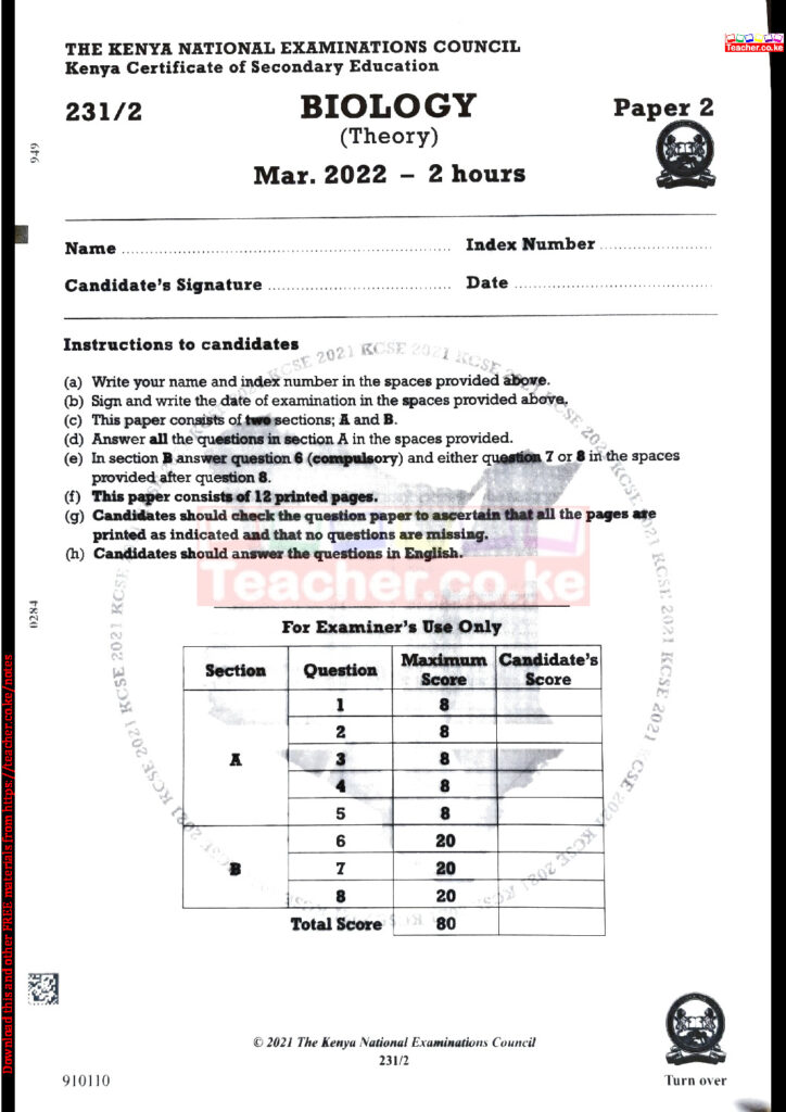 biology essay kcse 2021