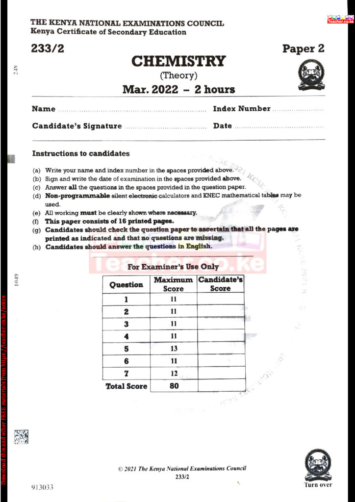2021 KCSE Past Papers with Marking Schemes Teacher.co.ke