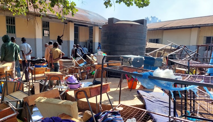 Student items outside following a fire incident that occurred on Saturday