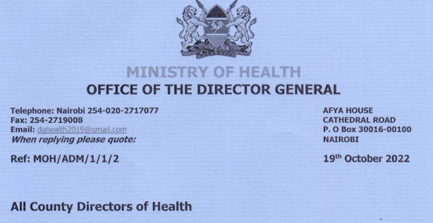 Ministry of Health Circular Warning 6 Counties over Cholera Outbreak
