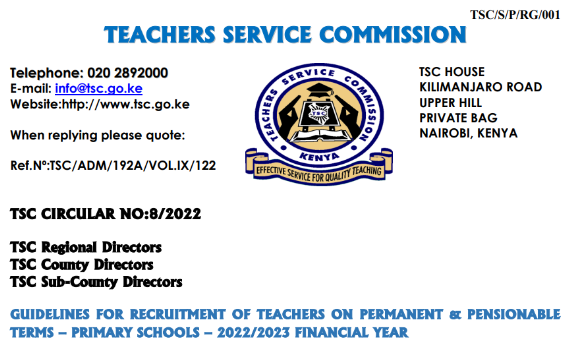 TSC Issues Guidelines for Recruitment of P1 Teachers in 2023