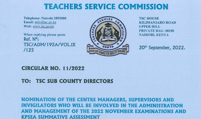 TSC Issues Circular on Nomination of Centre Managers, Supervisors and Invigilators