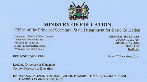 Ministry of Education has revealed a new academic calendar for 2023