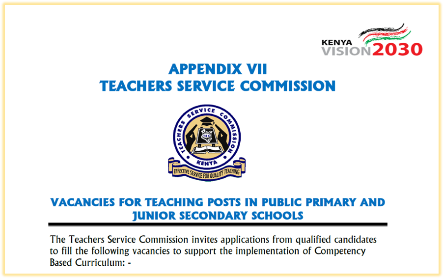 2022/2023 TSC VACANCIES FOR TEACHING POSTS IN PUBLIC PRIMARY AND JUNIOR