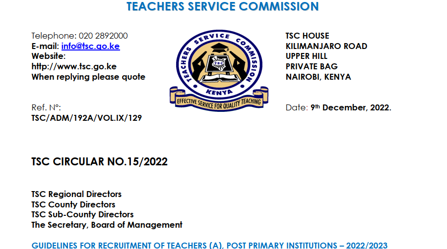 Recruitment Guidelines for Secondary school teachers - 2023