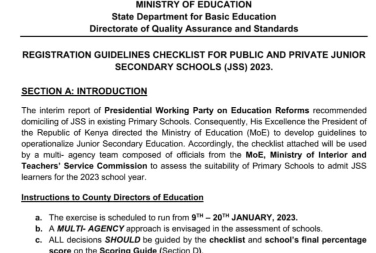 Ministry of Education Issues Guidelines Checklist for Public and Private Junior Secondary Schools (JSS)
