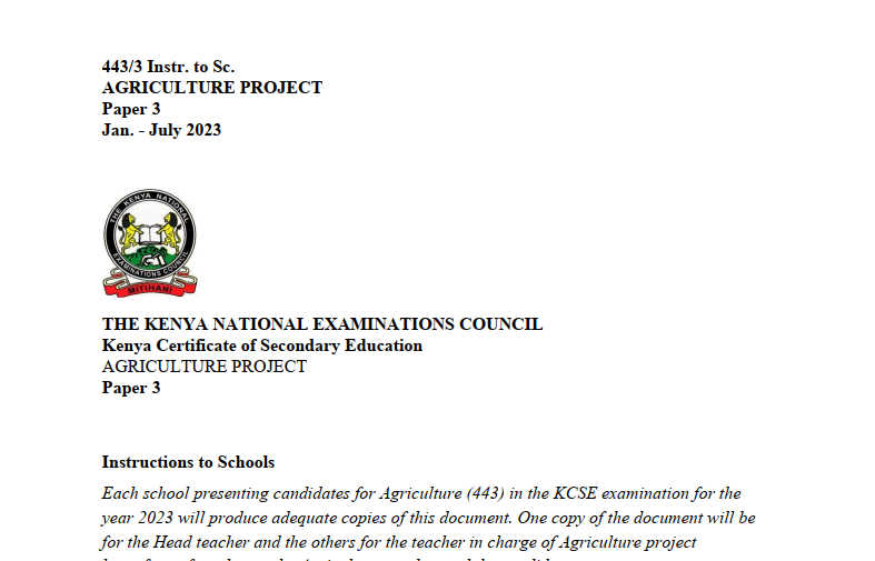 KCSE Agriculture 443/3 Project 2023