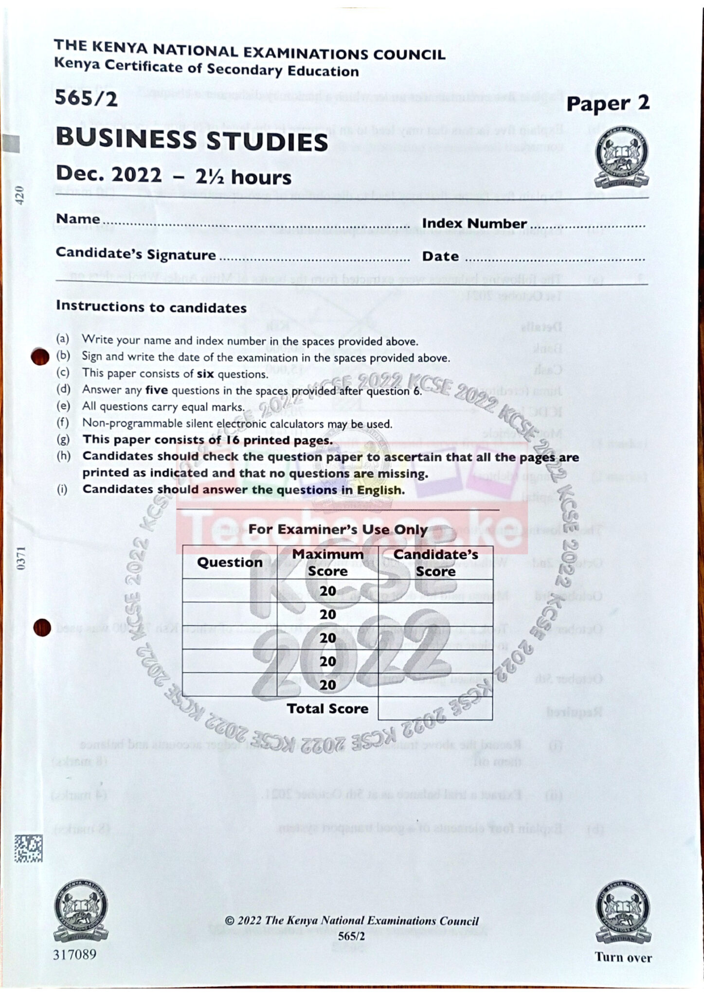 2022 KCSE Past Papers with Marking Schemes - Teacher.co.ke