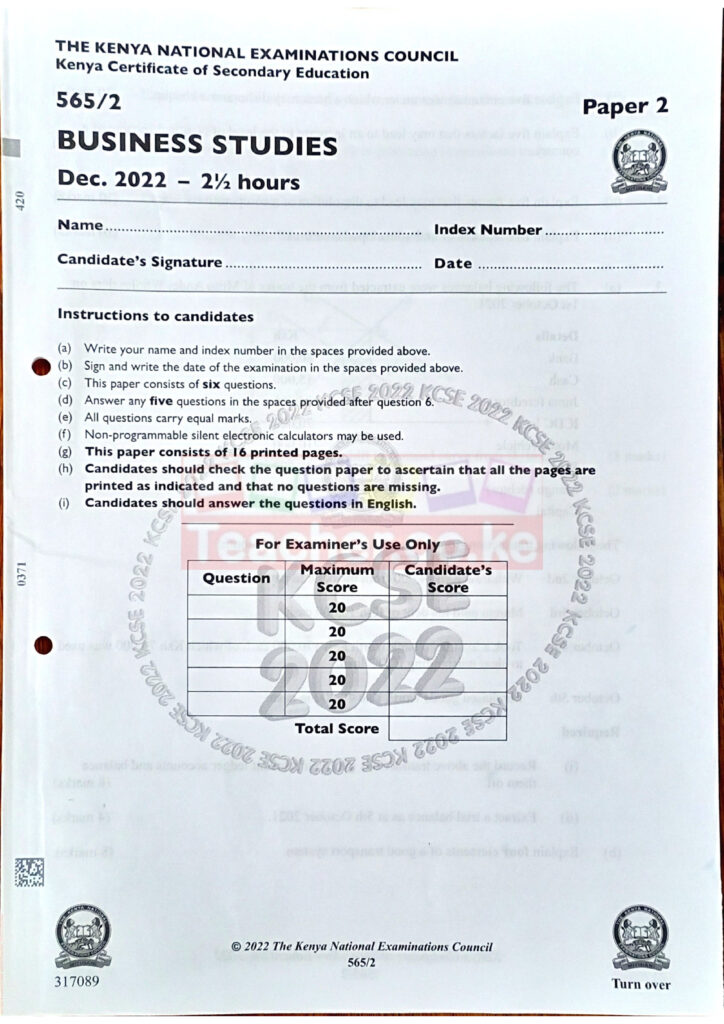 2022 KCSE Past Papers With Marking Schemes - Teacher.co.ke