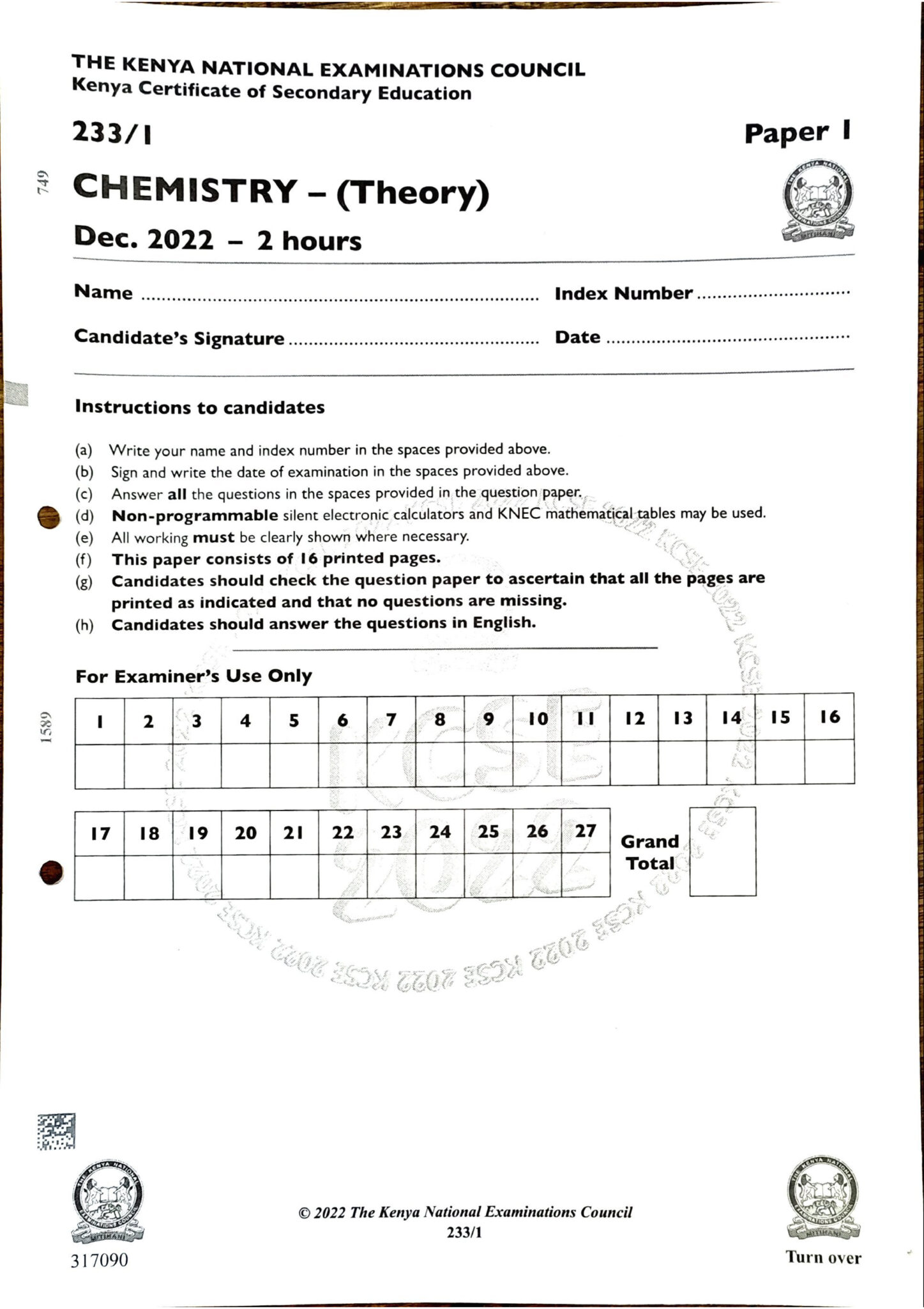 2022 KCSE KNEC PAST PAPERS - Teacher.co.ke