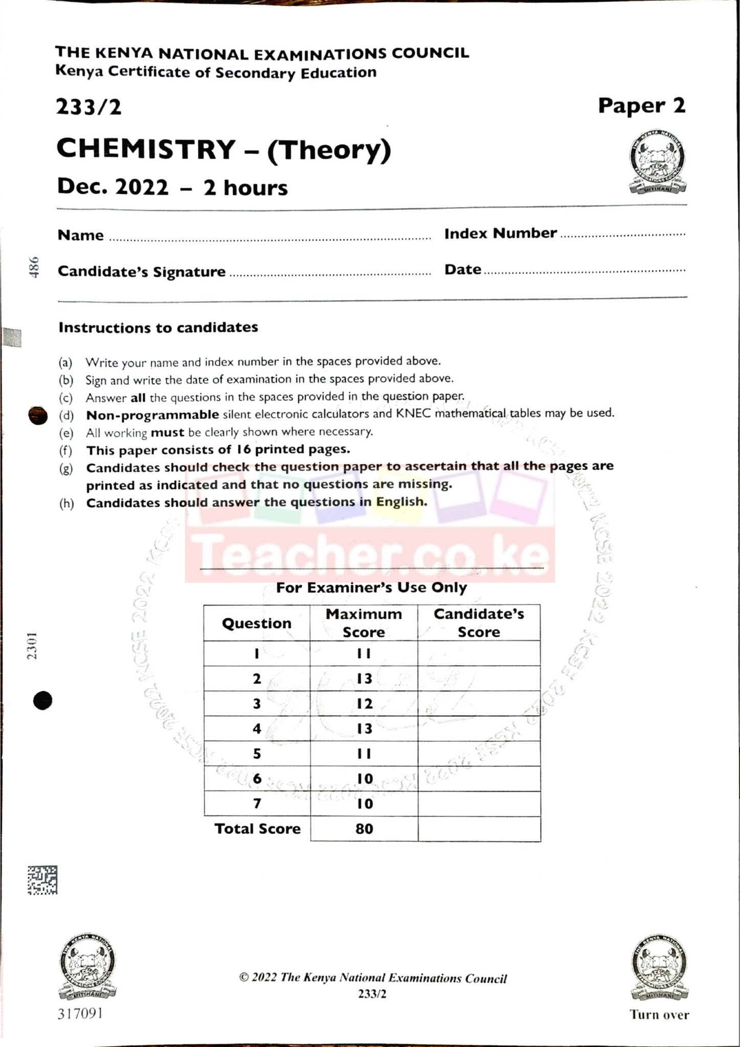 2022 KCSE KNEC PAST PAPERS Teacher.co.ke