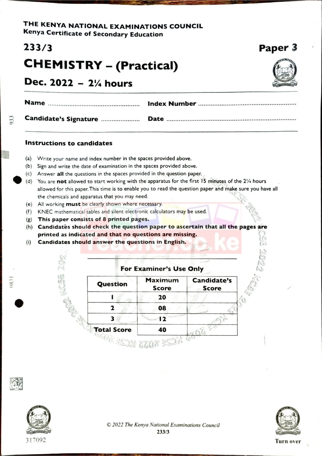 2022 KCSE KNEC PAST PAPERS - Teacher.co.ke