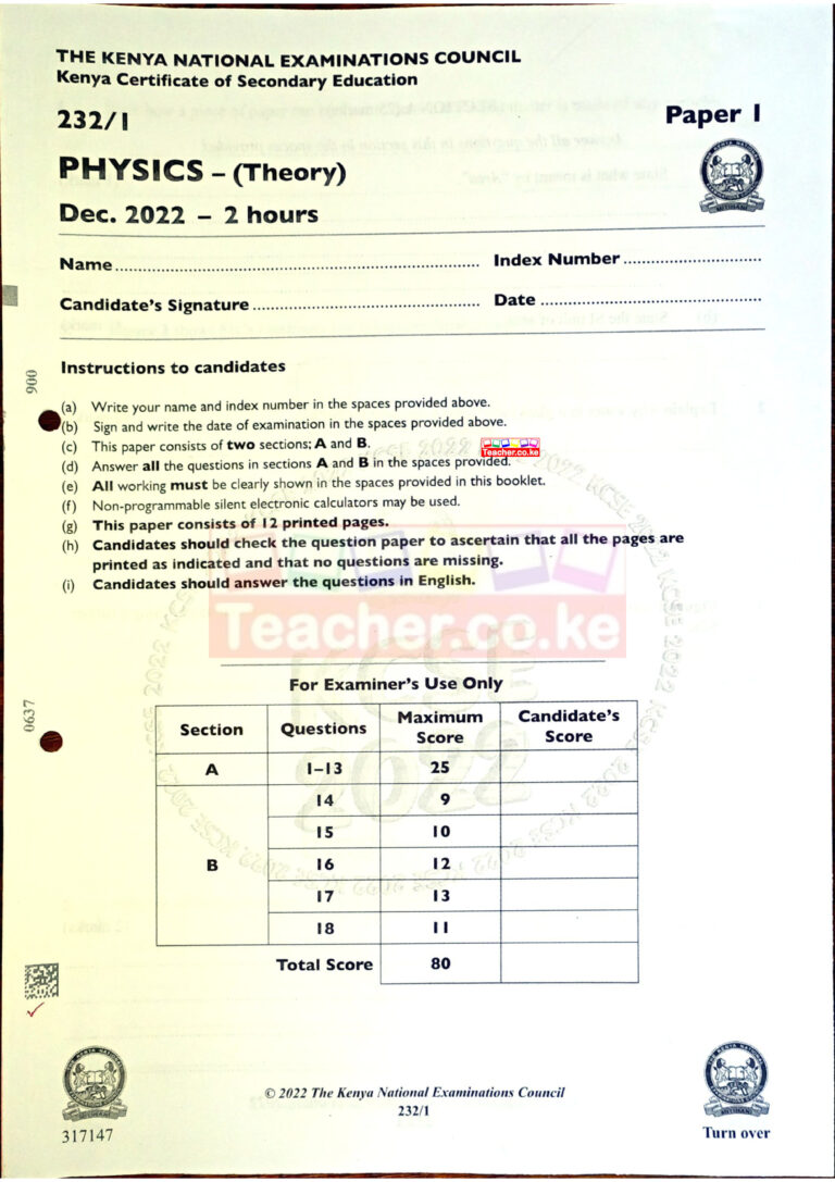 2022 KCSE Past Papers with Marking Schemes Teacher.co.ke