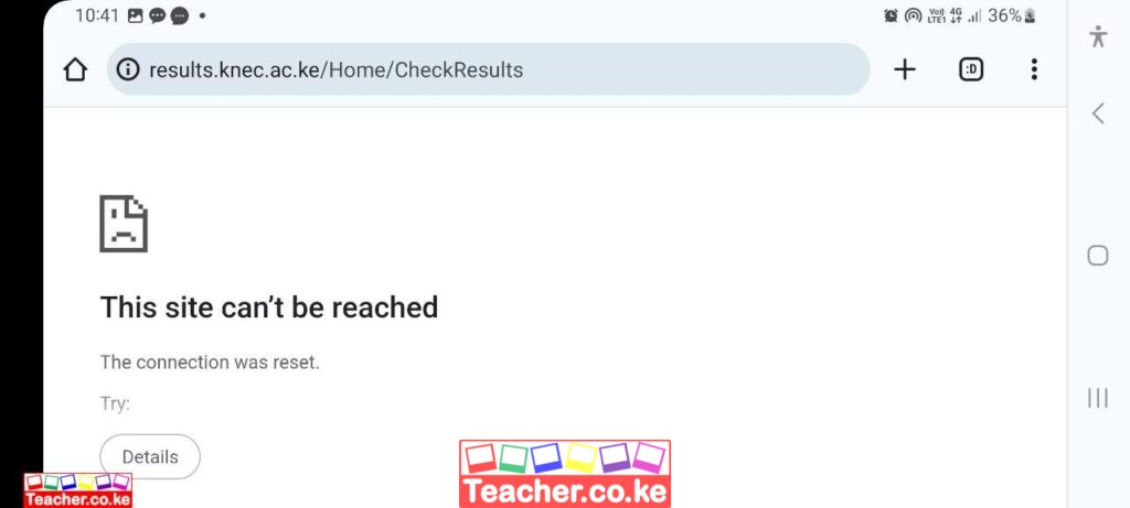 Website error when KNEC Portal is overloaded with traffic when checking KCSE results.
