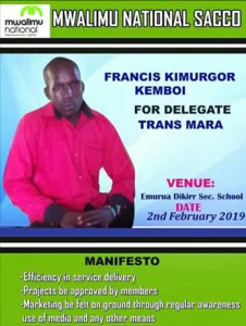 Mr. Kimurgor's campaign flier