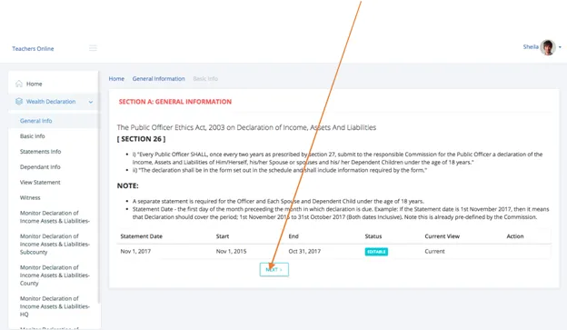 Online TSC Wealth and Assets Declaration Procedure