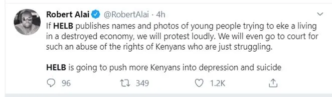 Robert Alai's response to HELB Loan Notice