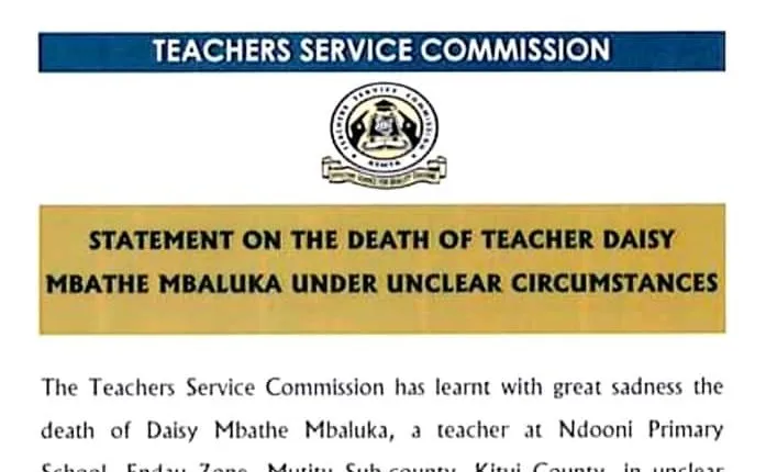 TSC and KNUT Issue Statements on Teacher Daisy Killed & Burnt in Kitui