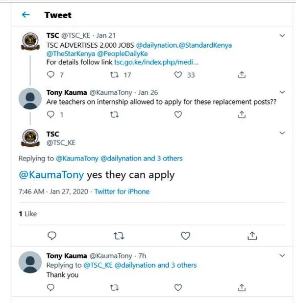 TSC Teacher Interns Can Apply For Replacement Jobs