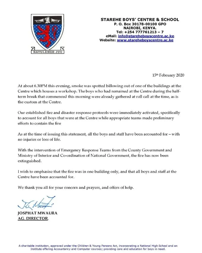 Breaking News: Starehe Boys Centre on Fire