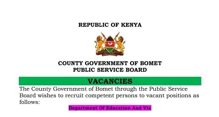 Bomet County government 2020 ECDE Teacher Assistant job vacancies, ECDE Jobs, ECDE Vacancies, ECDE Teaching jobs, how to apply for Bomet County ECDE teacher job vacancies,