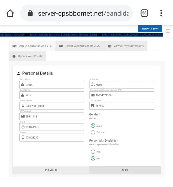 Personal Details For Bomet County Ecde Jobs Online