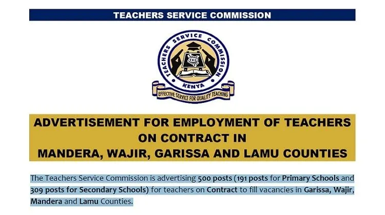 June 2020 TSC Jobs: Contract Vacancies for Secondary School Teachers in North Eastern Region and Lamu County,