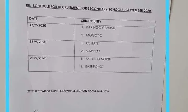 Baringo County TSC Interview Dates And Venues
