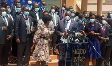 Education Cabinet Secretary Prof George Magoha adressing the media after Monday 14th September Education Stakeholders' Meeting at KICD,